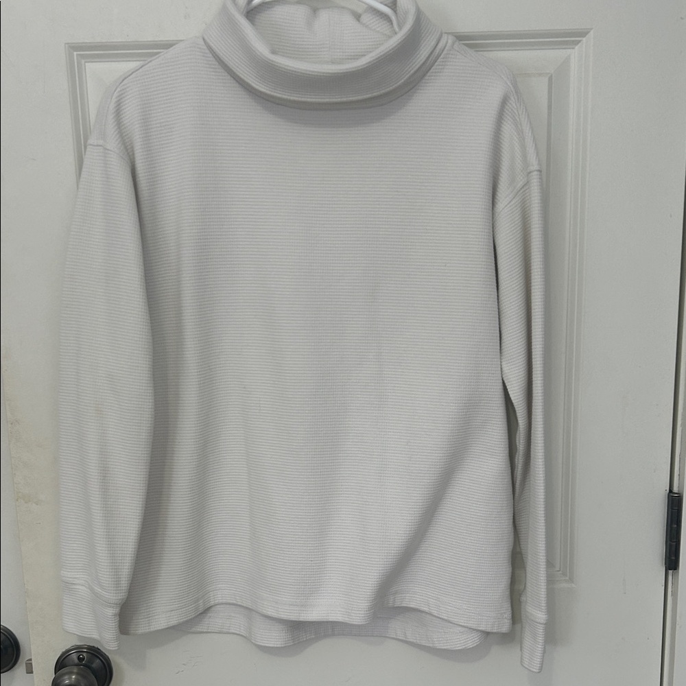 Lands' End Women's waffle Cowl Neck Sweater size medium white cotton blend